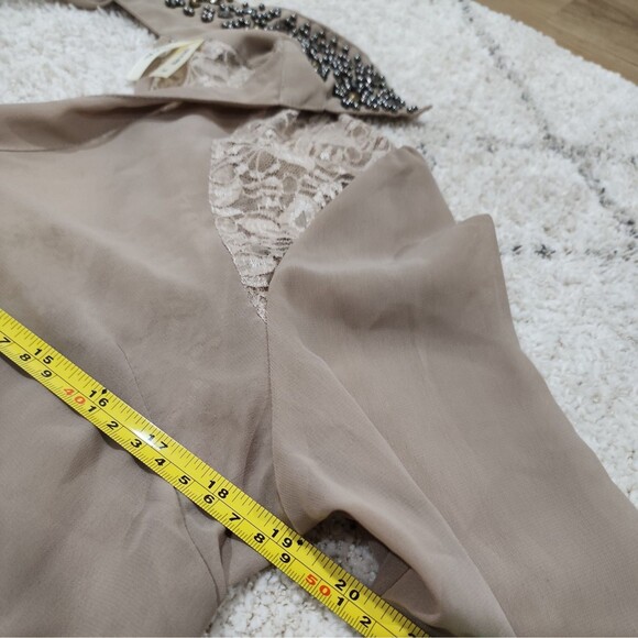 TRUTH NYC Top Womens Medium Brown Sheer Blouse 3/4 Sleeve Embroidered Open Back - Picture 7 of 14